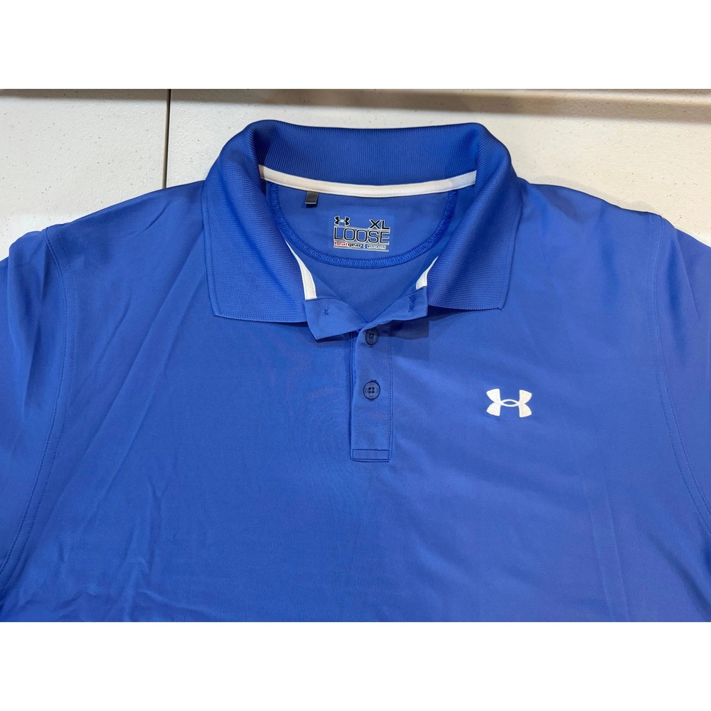 Under Armour Mens Golf Polo Shirt XL Blue Loose Fit Athletic Short Sleeve